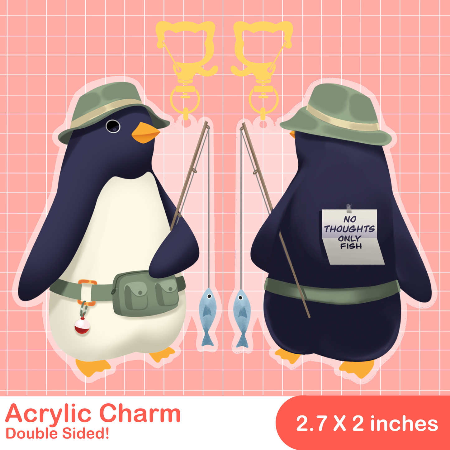 Fishing Buddy Penguin Acrylic Keychain