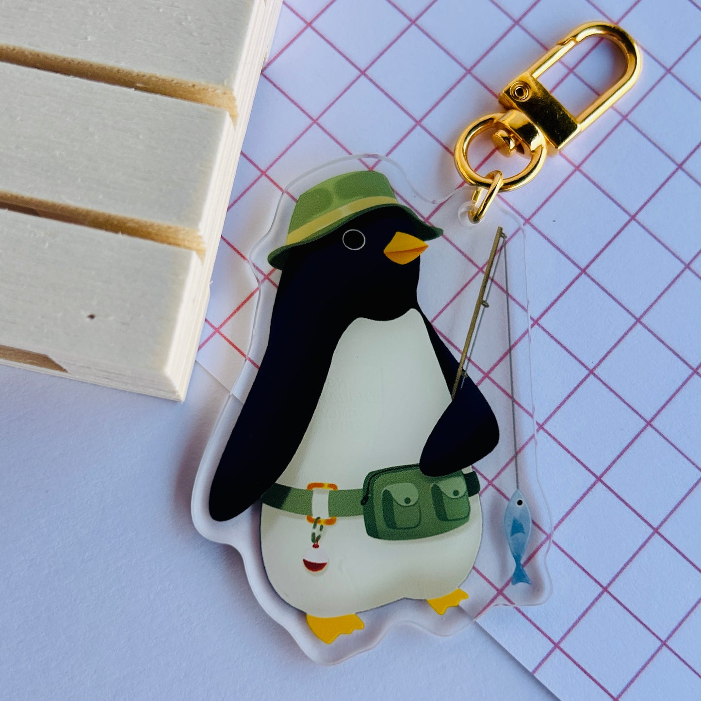 Fishing Buddy Penguin Acrylic Keychain