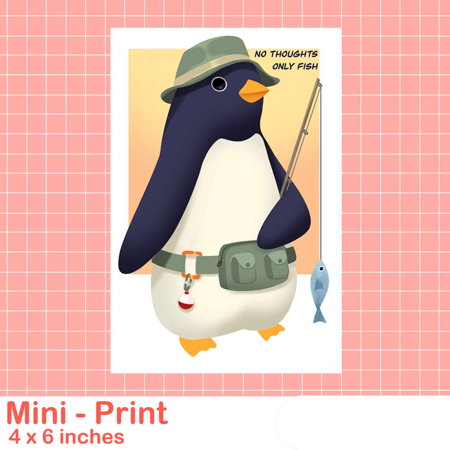 Penguin Fisherman Mini Print